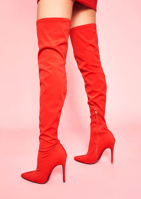 Stella Red Over The Knee Stiletto Sock Boot