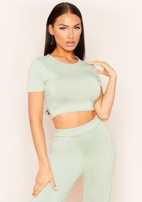 Liana Sage Mix & Match Smooth Cropped T-Shirt