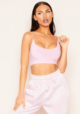 Corazon Pink Basic Round Scoop Neck Strappy Bralet