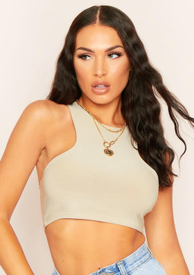 Kandee Beige Extreme Racer Crop Top