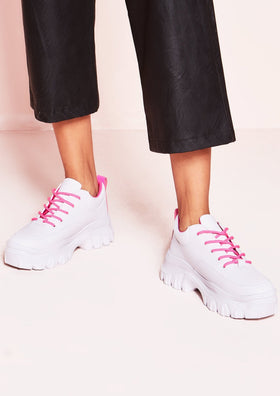 Patti White Pink Lace Chunky Trainers