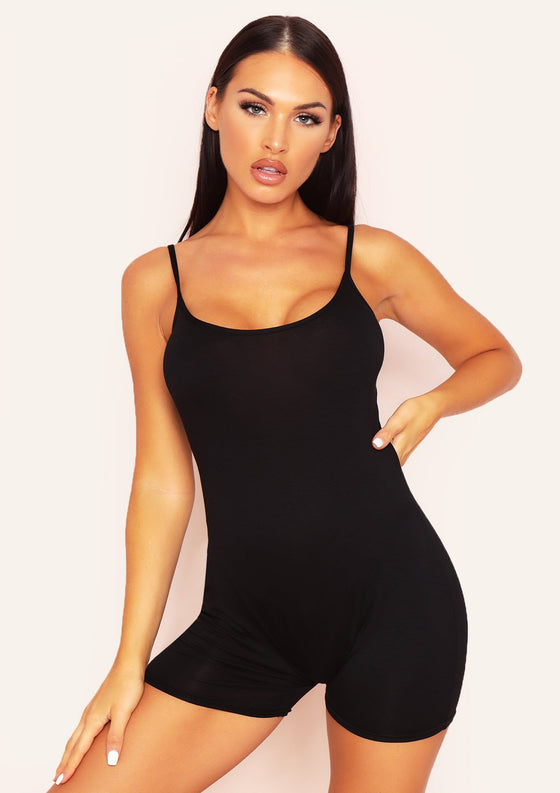 Ellen Black Strappy Scoop Neck Unitard