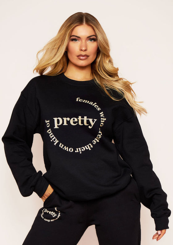 Harper Black Slogan Oversized Sweatshirt