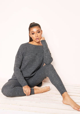 Anya Charcoal Knit Jumper Loungewear Set
