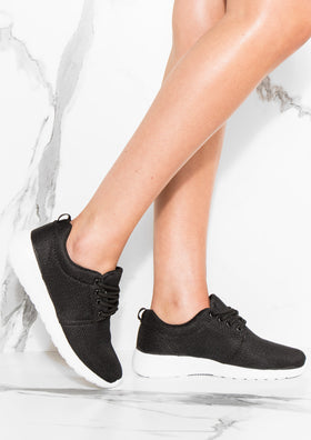 Megan Black Lace Up Trainers