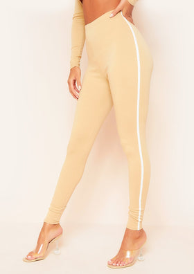 Ellie Beige Contrast Stripe Leggings