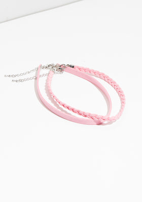 Tala Pink Faux Suede Plaited Double Choker