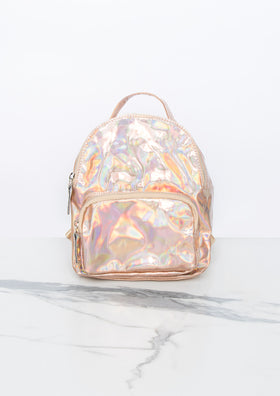 Tabby Rose Gold Holographic Mini Backpack