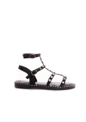 Nelly Black Studded Strappy Flat Sandals