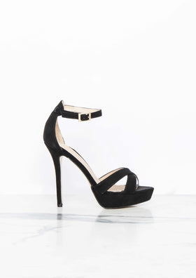 Taja Black Suede Cross Strap Heel