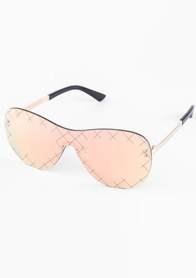 Una Rose Gold Iridescent Cross Detail Aviator Sunglasses