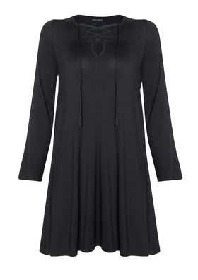 Milena Black Lace Up Swing Dress