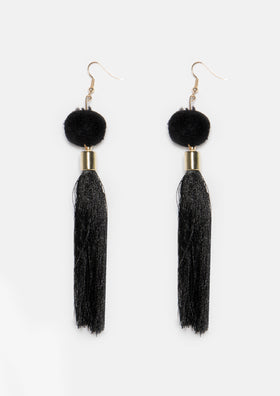 Grace Black Pom Pom Tassel Earrings