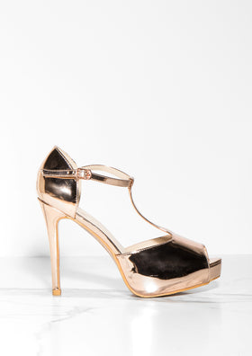 Nina Rose Gold Metallic T Bar Heels