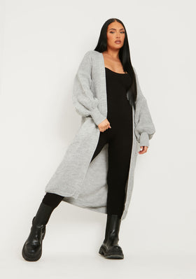Nathalie Grey Balloon Sleeve Knitted Cardigan