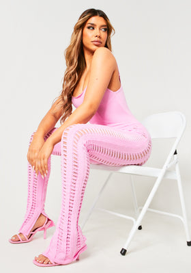 Eva Baby Pink Laddered Knitted Seam Jumpsuit