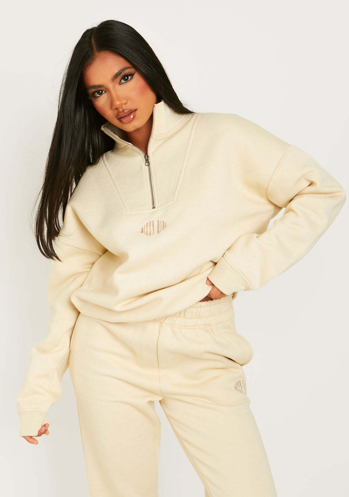 Kadie Cream Missy Girl Embroidered Half Zip Sweatshirt | Women's ...