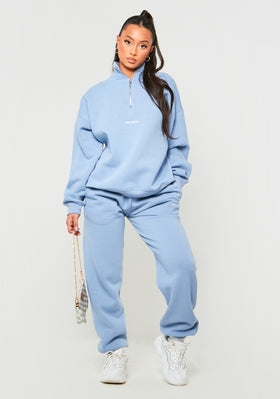 Jianna Pastel Blue Embroidered Cuffed Joggers