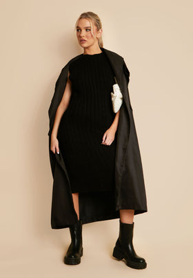 Xena Black Cable Knit Midi Dress