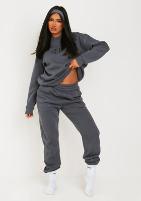 Issy Charcoal Missy Girl Embroidered 90's Cuffed Jogger