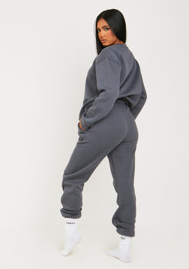 Issy Charcoal Missy Girl Embroidered 90's Cuffed Jogger