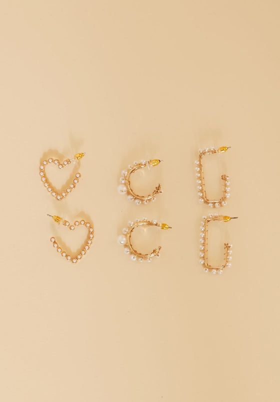 Alissa Gold Pearl Hoop Earrings 3 Pack