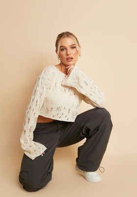 Casey Cream Knitted Distressed Effect Cropped Jumper