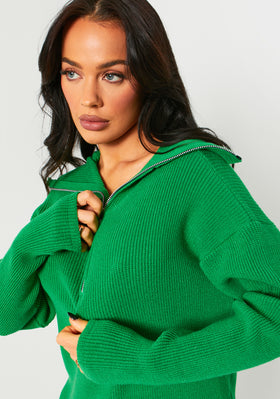 Josie Green Premium Rib Knitted Zip Up Oversized Collar Jumper