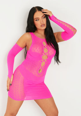 Darcey Pink Mesh Cut Out Sleeveless Bodycon Dress