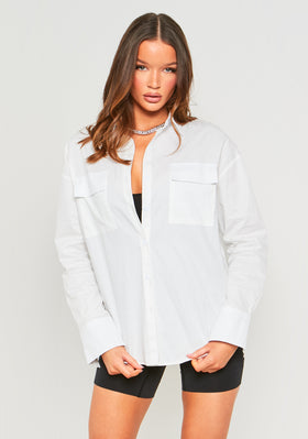 Lottie White Oversized Shirt With Pocket Detail
