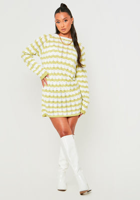 Kaylee Sage And White Crochet Mini Dress