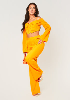 Evangelina Orange Fit And Flare Trousers
