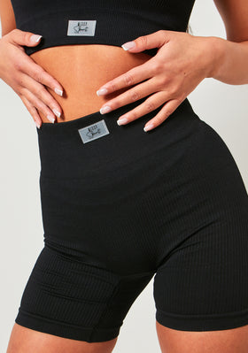 Gabby Black Missy Sport Ribbed High Waisted Cycle Short
