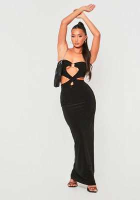 Sienna Black Double Layer Slinky Bandeau Cut Out Maxi Dress