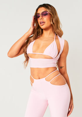 Ishana Pink Double Layer Slinky Extreme Cut Out Crop Top