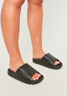 Maisie Black Rubber Ribbed Sole Sliders