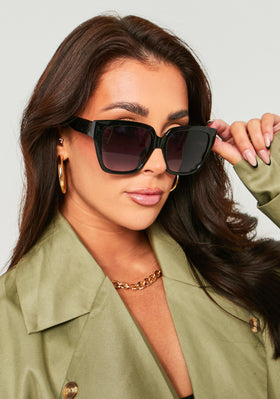 Anna Black Oversized Cat Eye Sunglasses