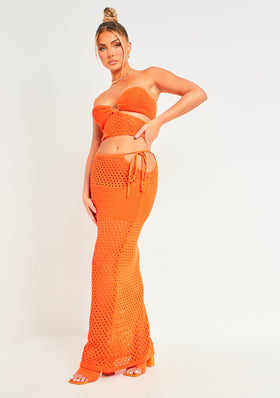 Kassie Orange Crochet Cut Out Maxi Skirt