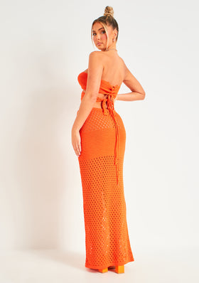 Kassie Orange Crochet Cut Out Maxi Skirt