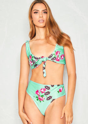 Jess Green Floral Tie Front Bikini