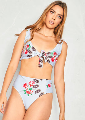 Jess Grey Floral Tie Front Bikini