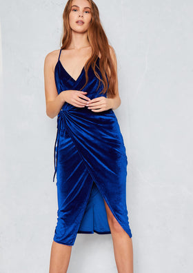 Kendyl Royal Blue Velvet Wrap Midi Dress