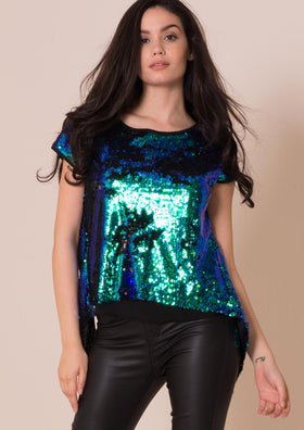 Saffie Green Sequin Split Back Top