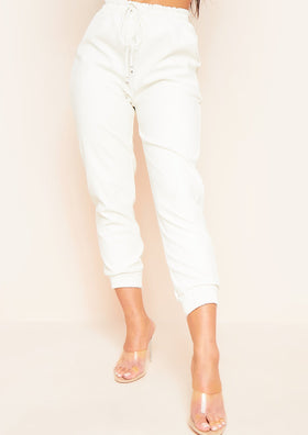 Chaya Cream PU Elasticated Cropped Trousers