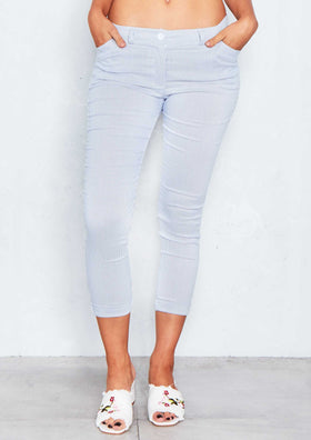 Kirby Blue Pinstripe Cropped Trousers