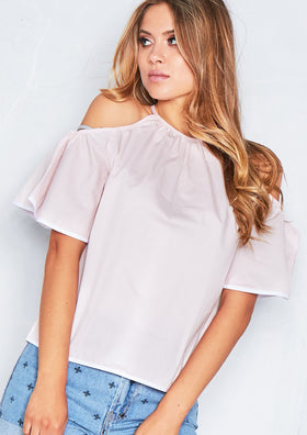 Montana Pink Cold Shoulder Bell Sleeve Top