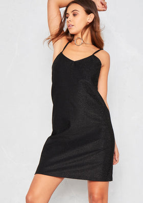 Valarie Black Glitter Mini Slip Dress