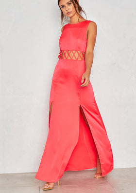 Nicola Pink Cut Out Split Leg Maxi Dress