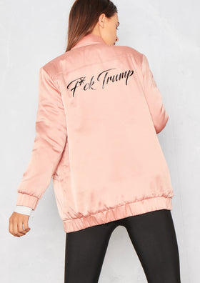 Dixie Pink Silky F*CK Trump Bomber Jacket