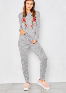 Corinne Grey Embroidered Lounge Tracksuit